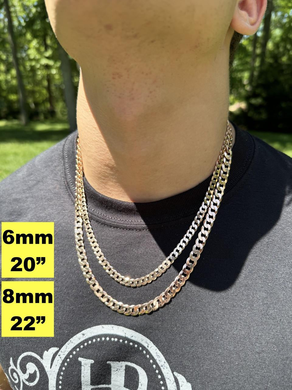 HarlemBling Flat Curb Cuban Chain Necklace - 14k Rose Gold Vermeil 925 Sterling Silver - 16"-30" - 3mm-8mm