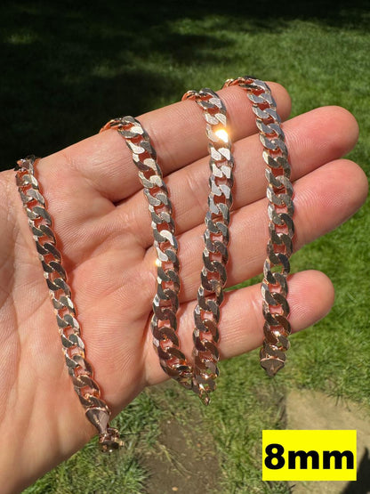 HarlemBling Flat Curb Cuban Chain Necklace - 14k Rose Gold Vermeil 925 Sterling Silver - 16"-30" - 3mm-8mm