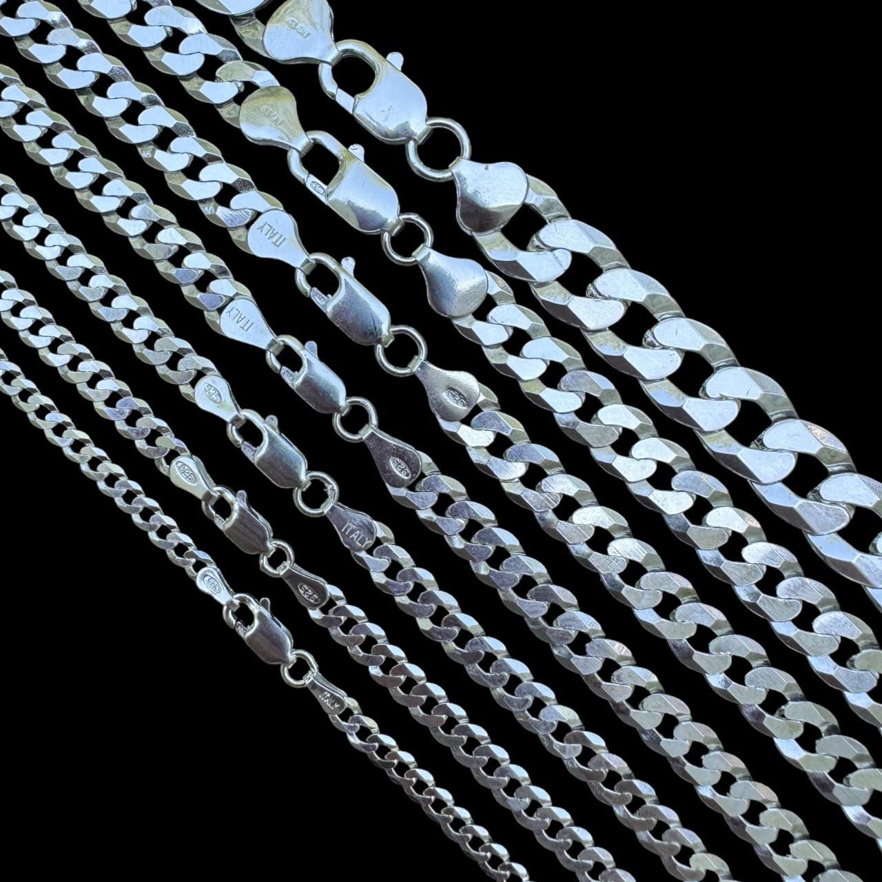 HarlemBling Flat Curb Cuban Chain Necklace - 925 Sterling Silver - 16"-30" - 3mm-10.5mm