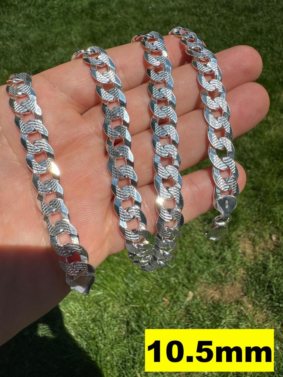 HarlemBling Flat Curb Cuban Chain Necklace - Diamond Cut 925 Sterling Silver - 16"-30" - 3mm-10.5mm