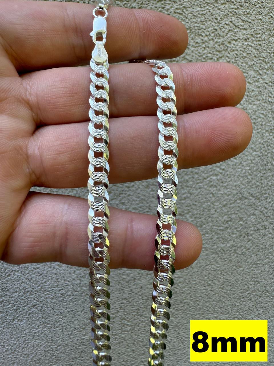 HarlemBling Flat Curb Cuban Chain Necklace - Diamond Cut 925 Sterling Silver - 16"-30" - 3mm-10.5mm