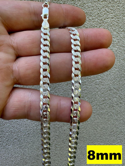 HarlemBling Flat Curb Cuban Chain Necklace - Diamond Cut 925 Sterling Silver - 16"-30" - 3mm-10.5mm