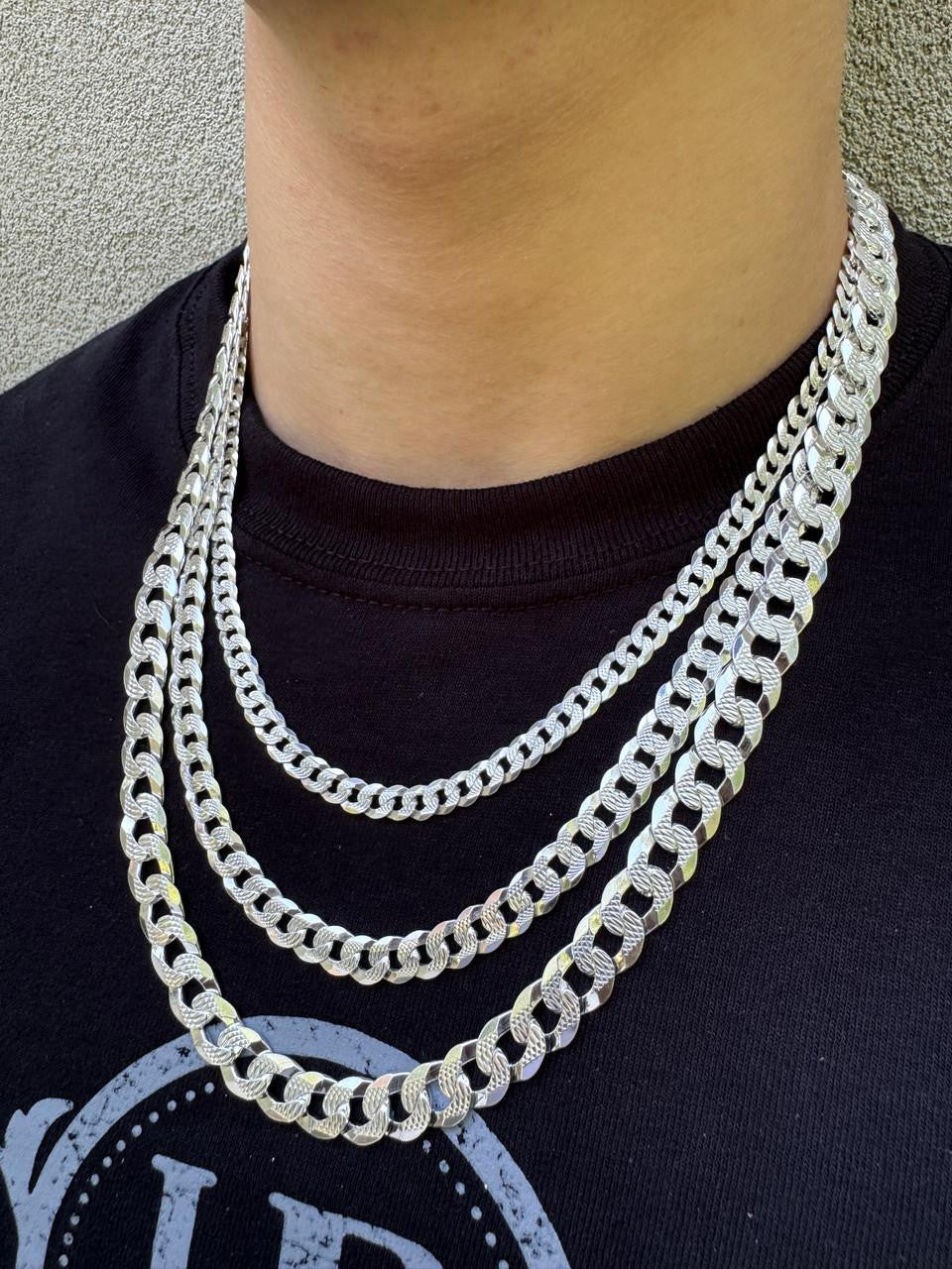 HarlemBling Flat Curb Cuban Chain Necklace - Diamond Cut 925 Sterling Silver - 16"-30" - 3mm-10.5mm