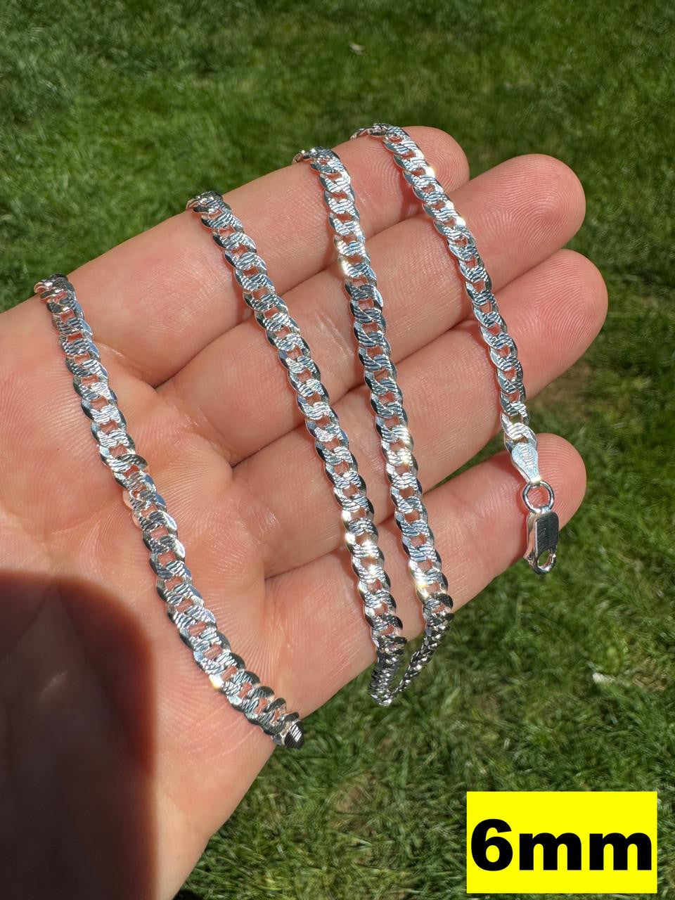 HarlemBling Flat Curb Cuban Chain Necklace - Diamond Cut 925 Sterling Silver - 16"-30" - 3mm-10.5mm