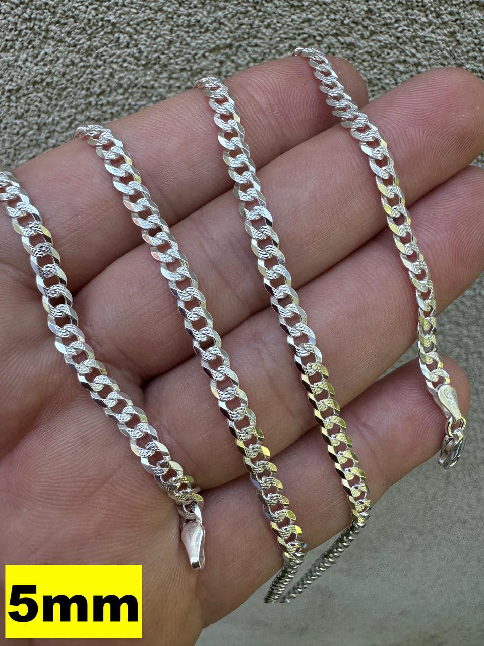 HarlemBling Flat Curb Cuban Chain Necklace - Diamond Cut 925 Sterling Silver - 16"-30" - 3mm-10.5mm