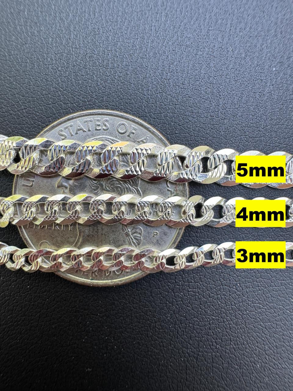 HarlemBling Flat Curb Cuban Chain Necklace - Diamond Cut 925 Sterling Silver - 16"-30" - 3mm-10.5mm