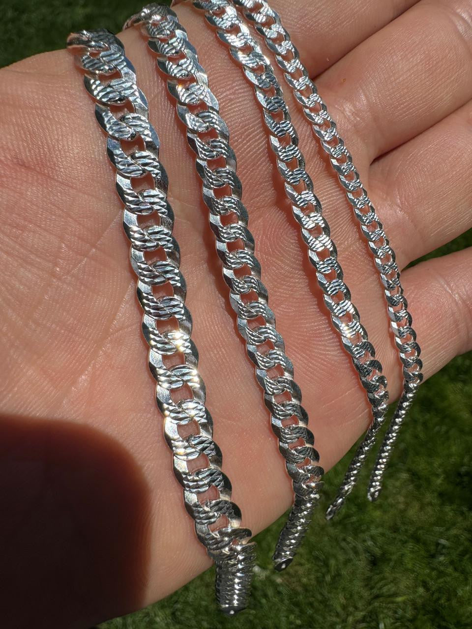 HarlemBling Flat Curb Cuban Chain Necklace - Diamond Cut 925 Sterling Silver - 16"-30" - 3mm-10.5mm