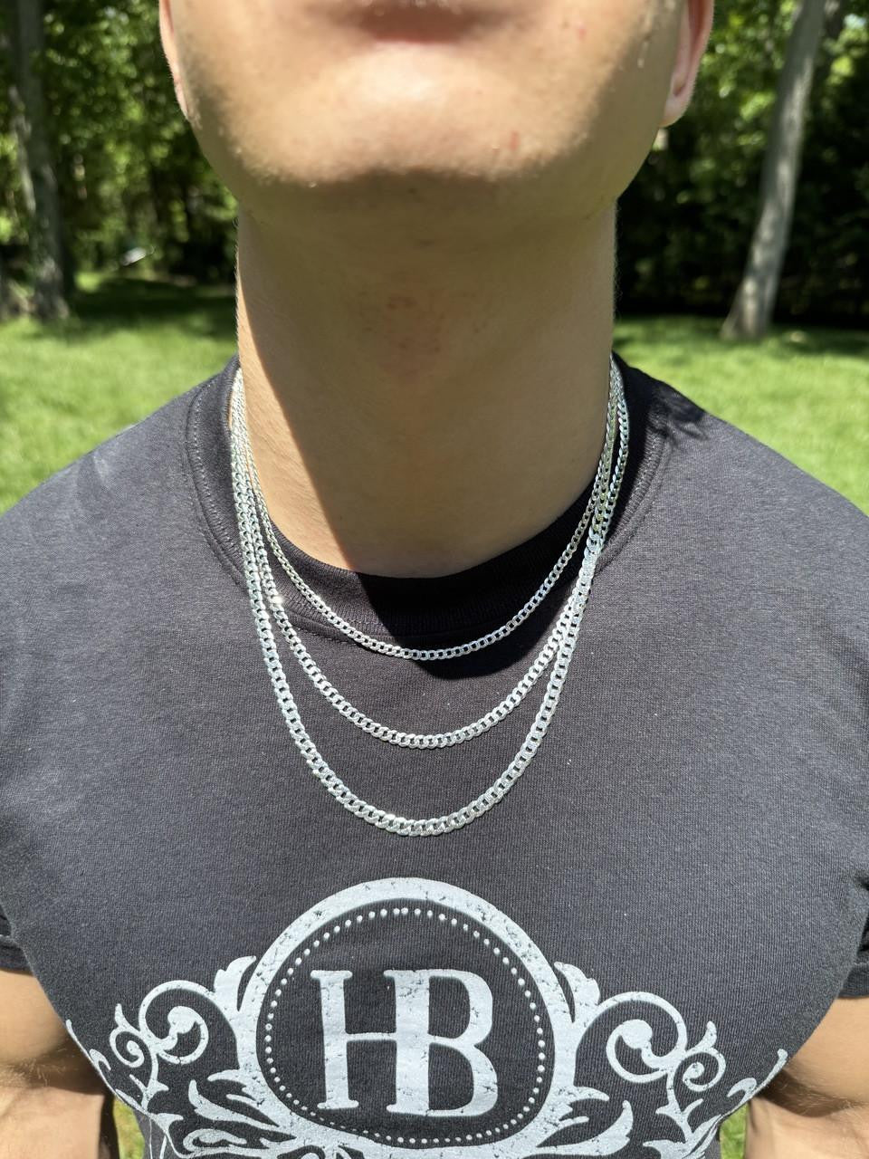 HarlemBling Flat Curb Cuban Chain Necklace - Diamond Cut 925 Sterling Silver - 16"-30" - 3mm-10.5mm