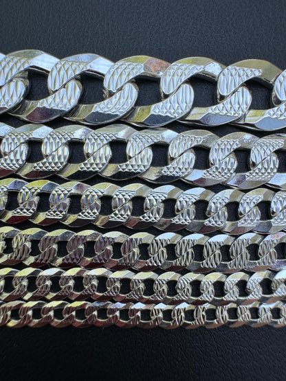 HarlemBling Flat Curb Cuban Chain Necklace - Diamond Cut 925 Sterling Silver - 16"-30" - 3mm-10.5mm