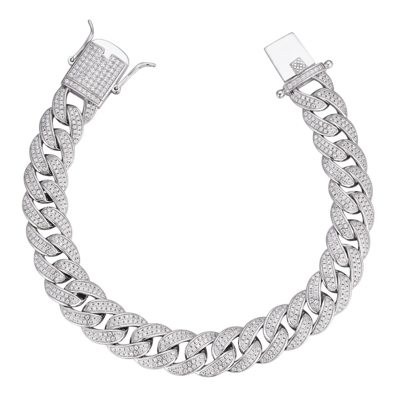 HarlemBling Flat Miami Cuban Link Bracelet Iced Out CZ Stones - 925 Silver - 12mm - 7-9"