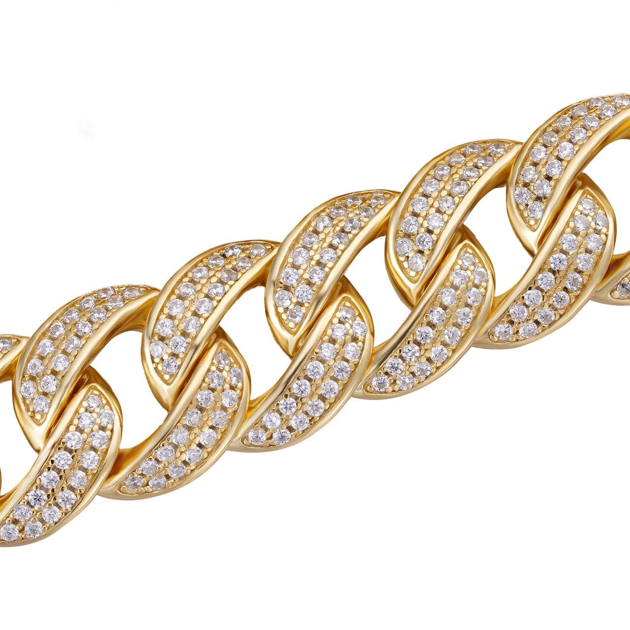 HarlemBling Flat Miami Cuban Link Chain Necklace Iced Out CZ Stones -14k Gold Vermeil & 925 Silver - 12mm - 18-30"