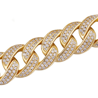HarlemBling Flat Miami Cuban Link Chain Necklace Iced Out CZ Stones -14k Gold Vermeil & 925 Silver - 12mm - 18-30"