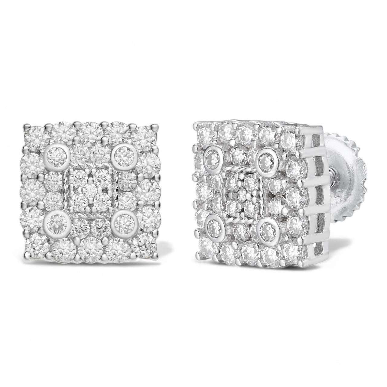 HarlemBling Four Corners Square Iced Out Earrings - 925 Silver - CZ Stones - 10mm