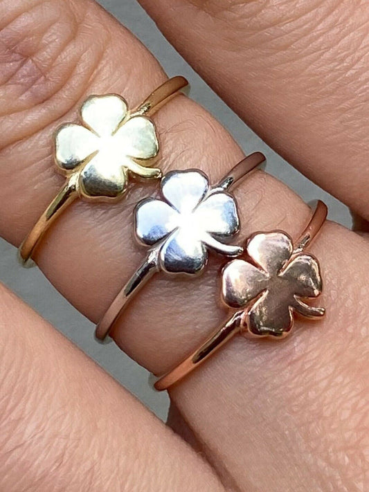HarlemBling Four Leaf Clover Ring Sizes 5-10 925 Sterling Silver Or Yellow Rose Gold Finish