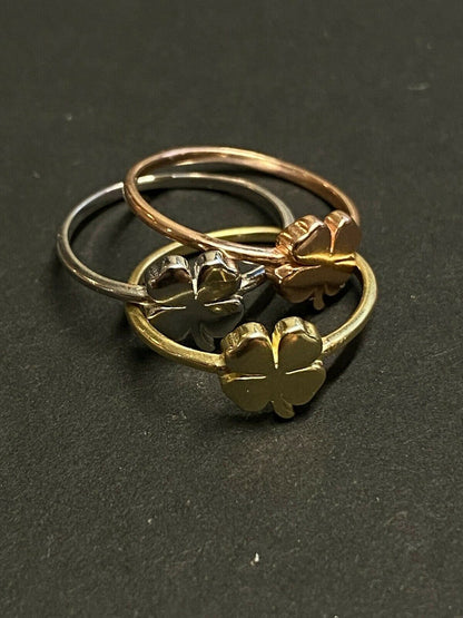 HarlemBling Four Leaf Clover Ring Sizes 5-10 925 Sterling Silver Or Yellow Rose Gold Finish