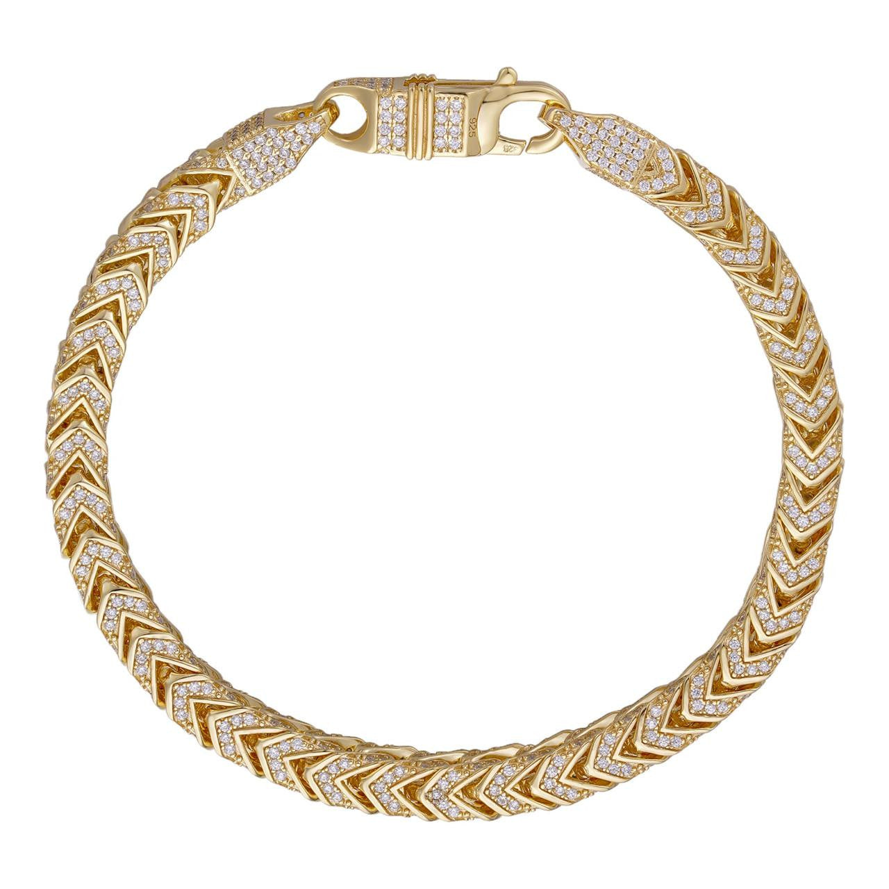HarlemBling Franco Bracelet Iced Out CZ Stones - 14k Gold Vermeil 925 Silver - 6mm - 7.5"-8.5"
