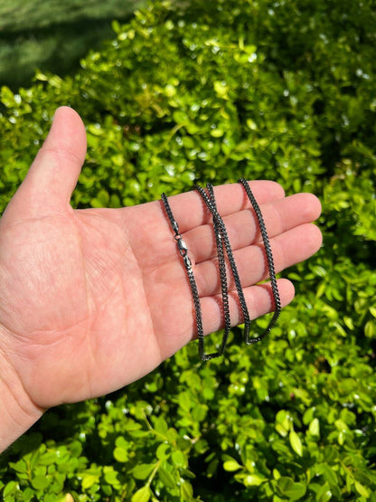 HarlemBling Franco Chain 2.5mm Necklace Black Oxidized Rhodium Over Real 925 Sterling Silver