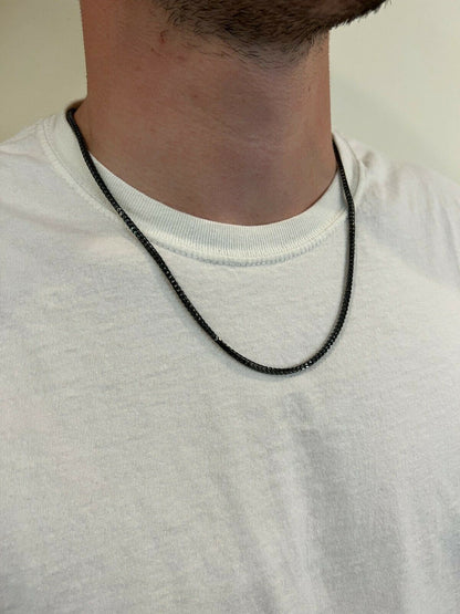 HarlemBling Franco Chain 2.5mm Necklace Black Oxidized Rhodium Over Real 925 Sterling Silver