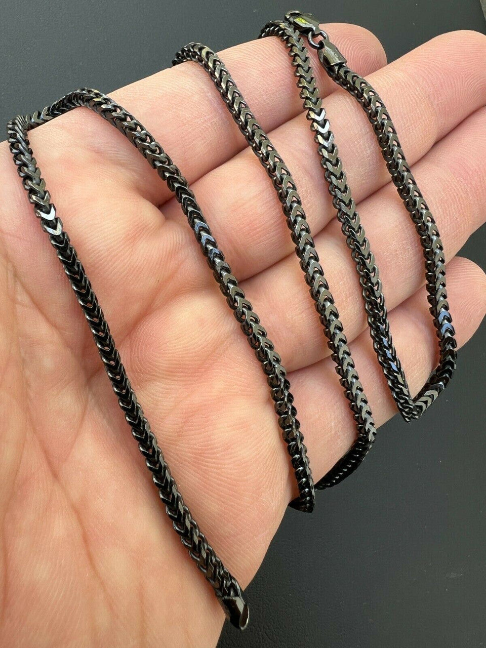 HarlemBling Franco Chain 2.5mm Necklace Black Oxidized Rhodium Over Real 925 Sterling Silver