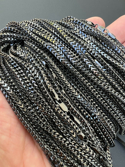 HarlemBling Franco Chain 2.5mm Necklace Black Oxidized Rhodium Over Real 925 Sterling Silver