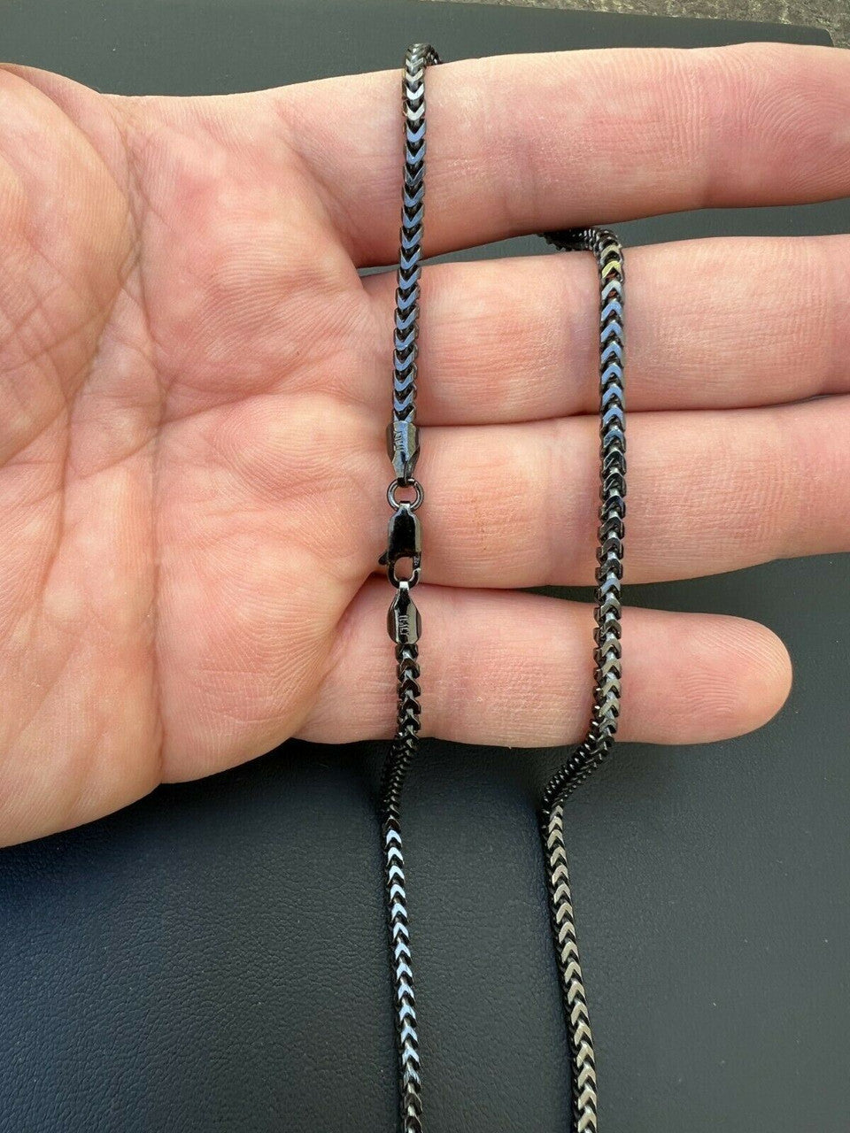 HarlemBling Franco Chain 2.5mm Necklace Black Oxidized Rhodium Over Real 925 Sterling Silver