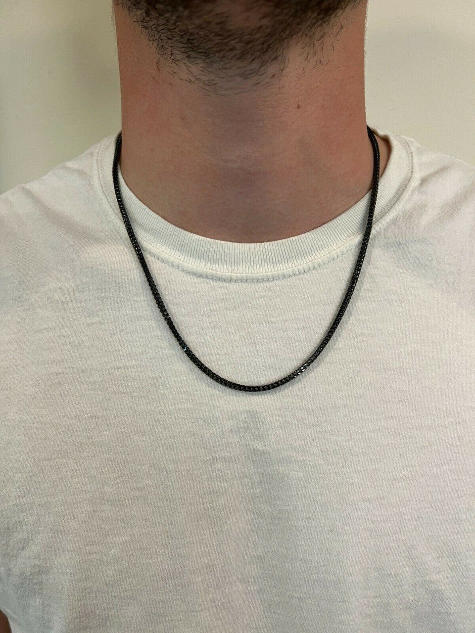 HarlemBling Franco Chain 2.5mm Necklace Black Oxidized Rhodium Over Real 925 Sterling Silver