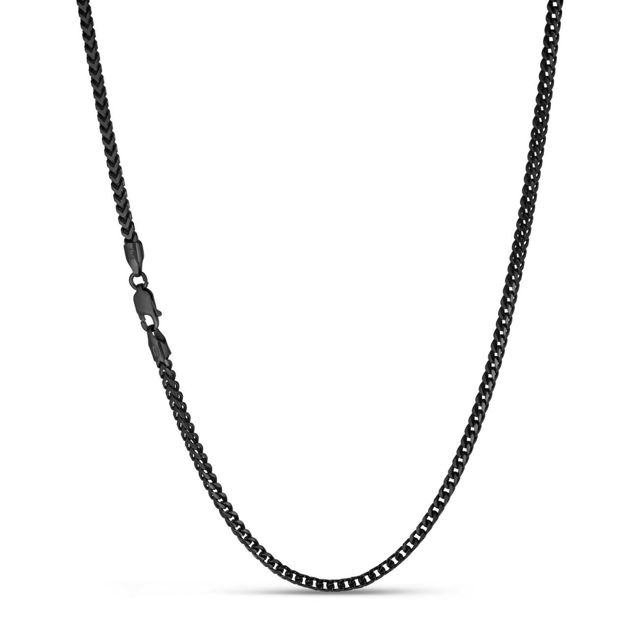 HarlemBling Franco Chain Necklace - Black Rhodium Over 925 Sterling Silver - 16"-30" - 2.5mm