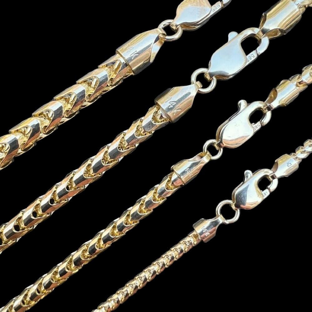 HarlemBling Franco Chain Necklace Or Bracelet - 14k Yellow Gold - 8"-30" - 2mm-5mm