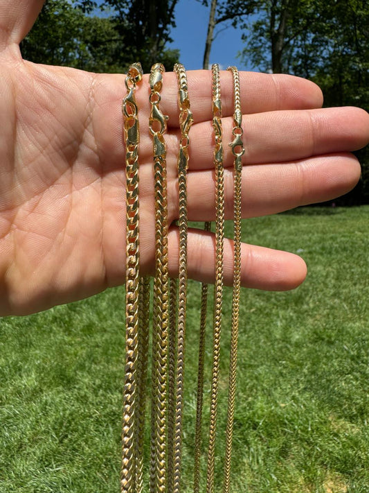 HarlemBling Franco Link Chain Necklace - 14k Gold Vermeil 925 Sterling Silver - 16"-30" - 2mm-5mm