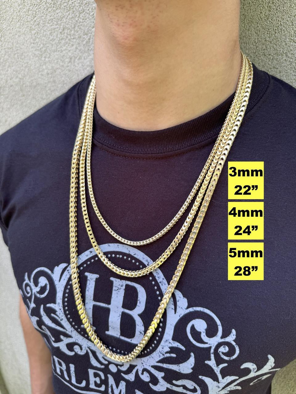 HarlemBling Franco Link Chain Necklace - 14k Gold Vermeil 925 Sterling Silver - 16"-30" - 2mm-5mm