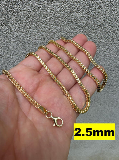 HarlemBling Franco Link Chain Necklace - 14k Gold Vermeil 925 Sterling Silver - 16"-30" - 2mm-5mm