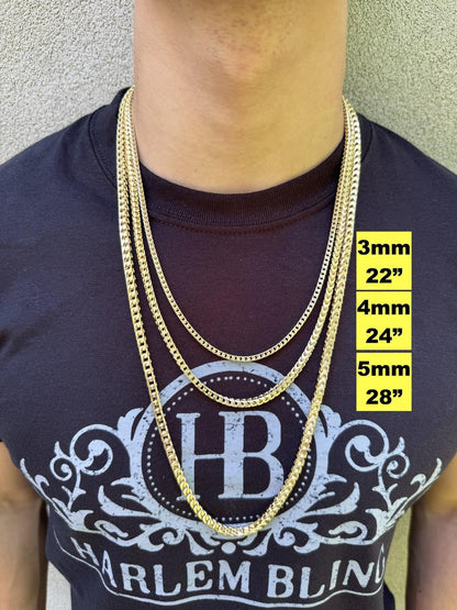 HarlemBling Franco Link Chain Necklace - 14k Gold Vermeil 925 Sterling Silver - 16"-30" - 2mm-5mm