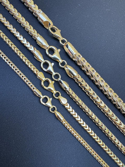 HarlemBling Franco Link Chain Necklace - 14k Gold Vermeil 925 Sterling Silver - 16"-30" - 2mm-5mm