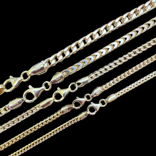 HarlemBling Franco Link Chain Necklace - 14k Gold Vermeil 925 Sterling Silver - 16"-30" - 2mm-5mm