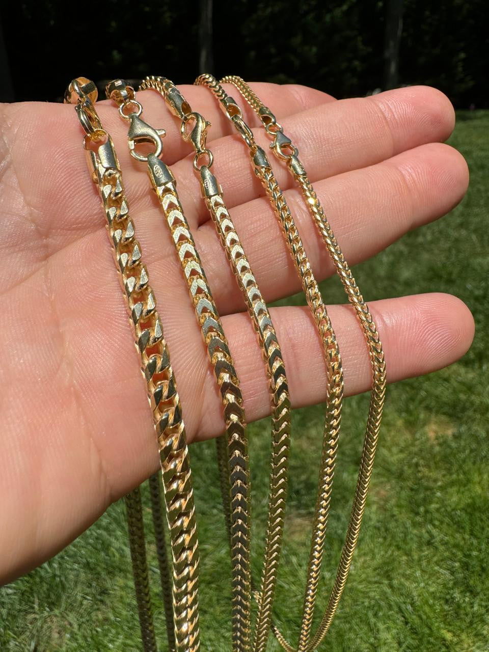 HarlemBling Franco Link Chain Necklace - 14k Gold Vermeil 925 Sterling Silver - 16"-30" - 2mm-5mm