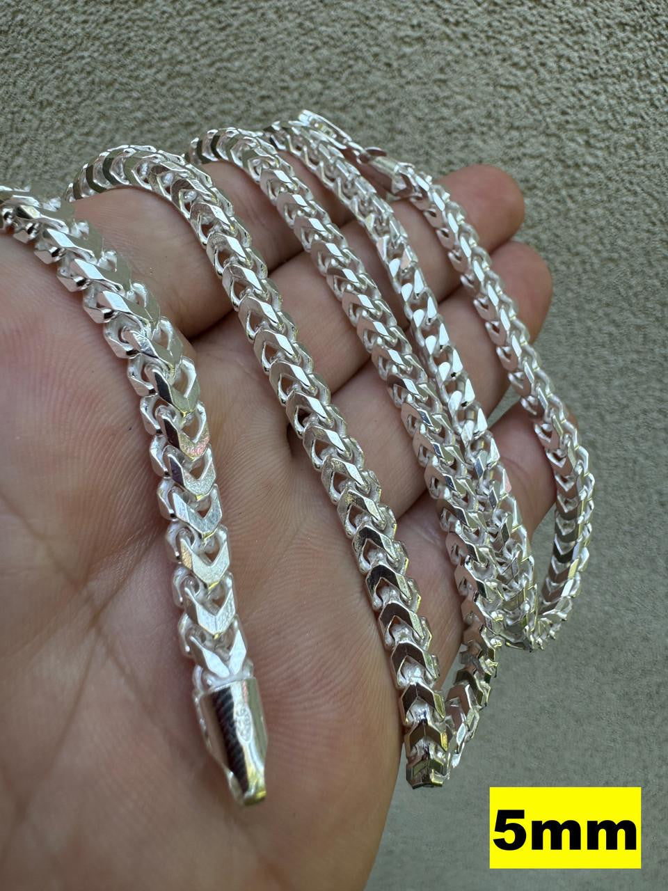 1.5mm White Gold Finish 925 Silver Franco Chain 1.5mm White Gold Finish 925 Silver Franco Chain