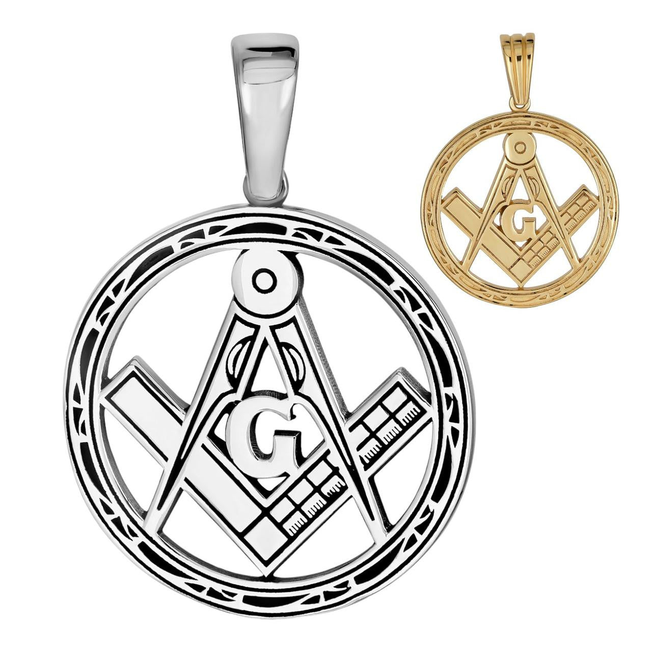 HarlemBling Freemason Masonic Medallion Pendant - 14k Gold Vermeil Or Oxidized 925 Silver - Small 1.5"