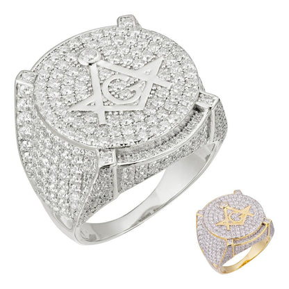 HarlemBling Freemason - The Secret Iced Out Ring - 14k Gold Vermeil 925 Silver - CZ Stones