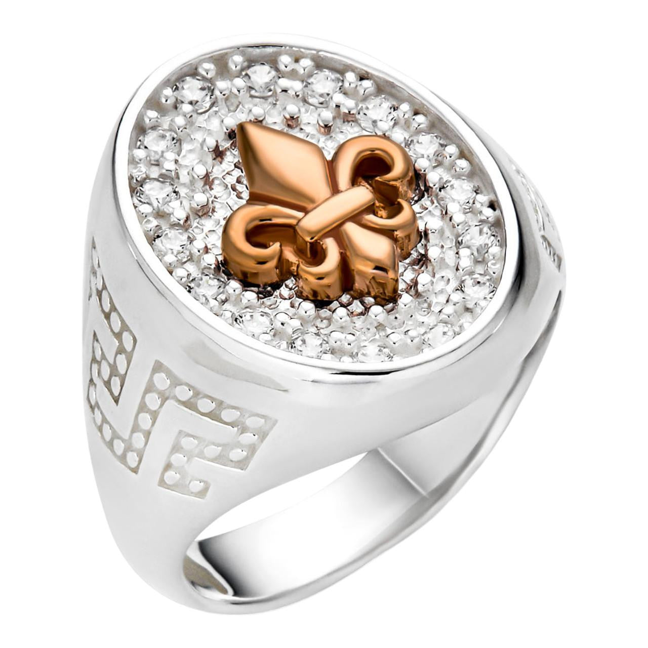 HarlemBling French Fleur De Lis Ring - 925 Silver & Rose Gold Accent  - CZ Stones