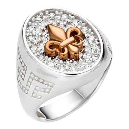 HarlemBling French Fleur De Lis Ring - 925 Silver & Rose Gold Accent  - CZ Stones