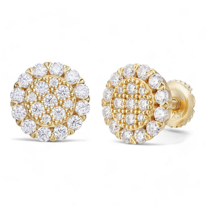 HarlemBling Fully Iced Out Round Hip Hop Earrings - 14k Gold Vermeil 925 Silver - CZ Stones - 10.5mm