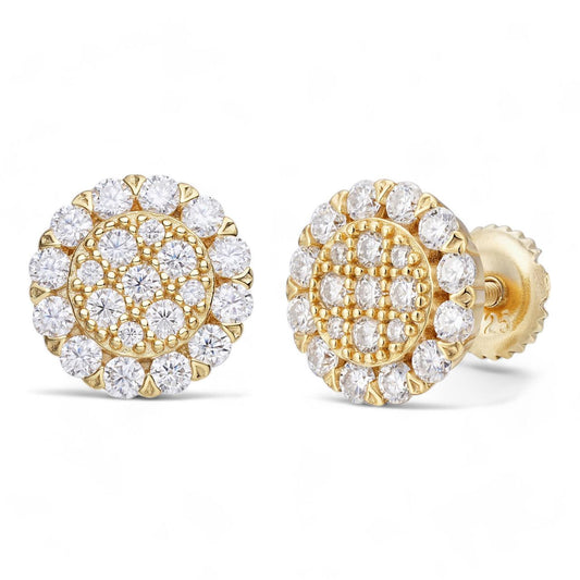 HarlemBling Fully Iced Out Round Hip Hop Earrings - 14k Gold Vermeil 925 Silver - CZ Stones - 10.5mm