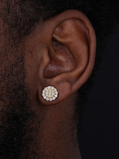 HarlemBling Fully Iced Out Round Hip Hop Earrings - 14k Gold Vermeil 925 Silver - CZ Stones - 10.5mm