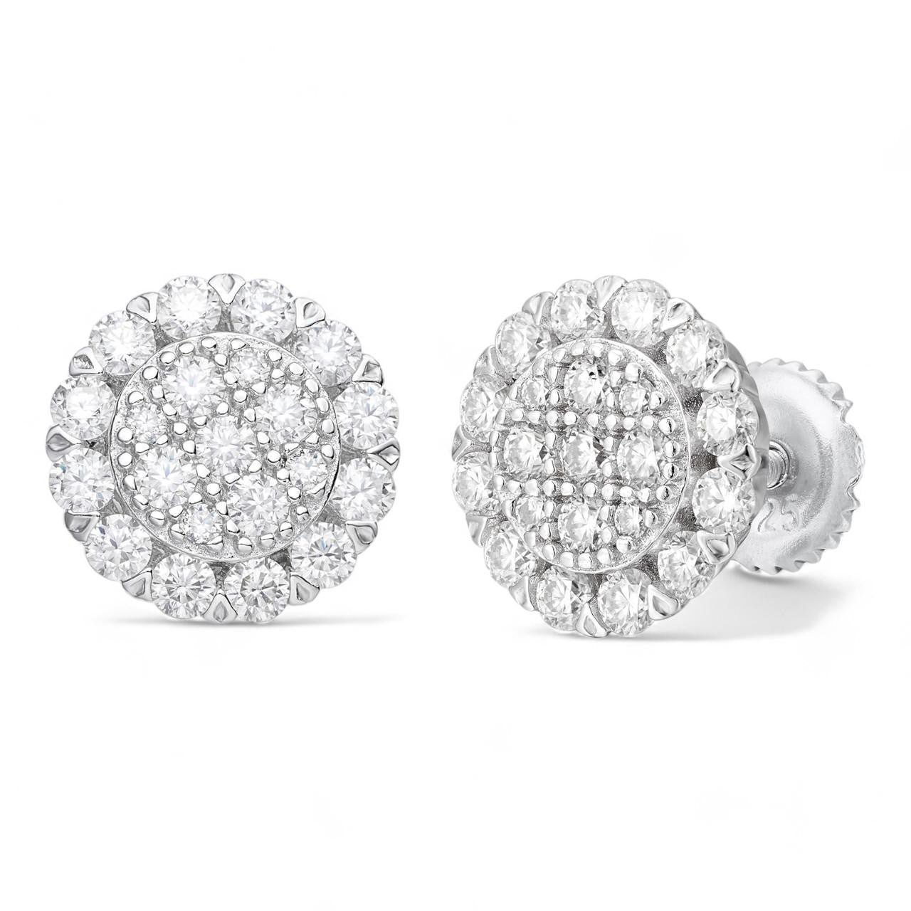 HarlemBling Fully Iced Out Round Hip Hop Earrings - 925 Silver - CZ Stones - 10.5mm