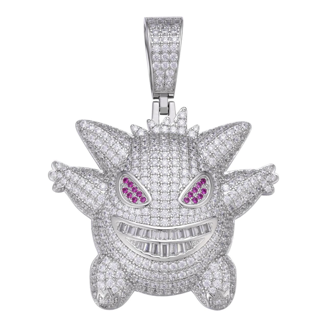 HarlemBling Gengar Pokemon Pendant - 925 Silver - CZ Stones - Large 2.25"