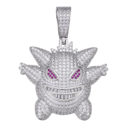 HarlemBling Gengar Pokemon Pendant - 925 Silver - CZ Stones - Large 2.25"