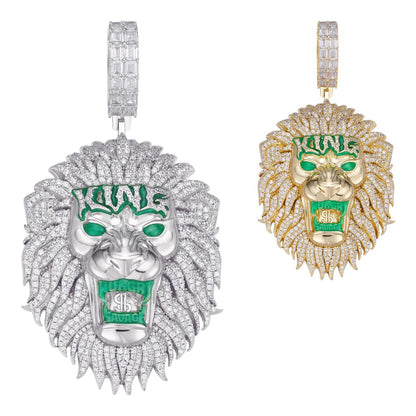 HarlemBling Glow In Dark LION KING Hip Hop Pendant - 14k Gold Vermeil Or 925 Silver - CZ Stones - Huge 3.5"
