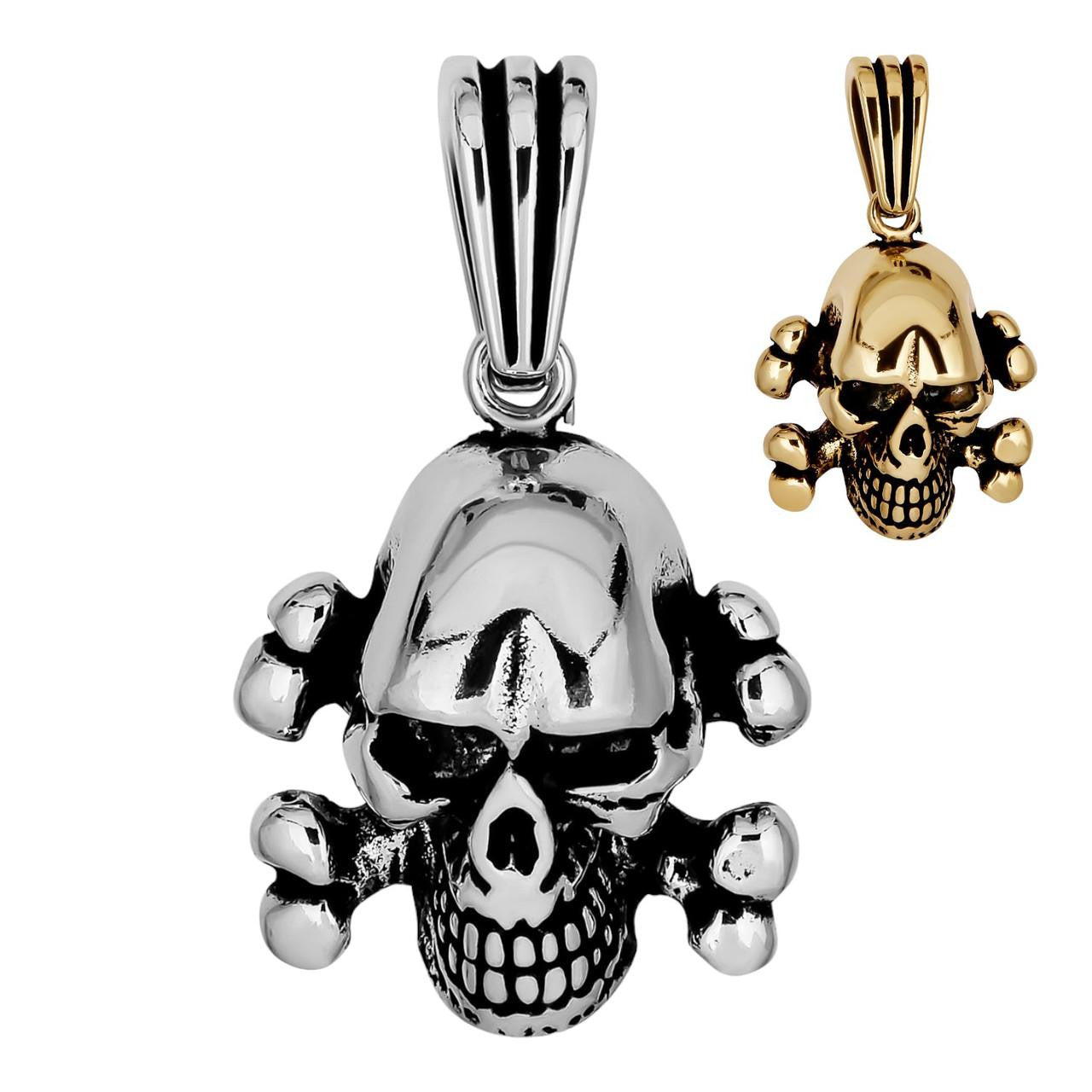 HarlemBling Goth Skull & Cross Bones Death Pendant - 14k Yellow Gold Vermeil Or Oxidized 925 Silver - Small 1"