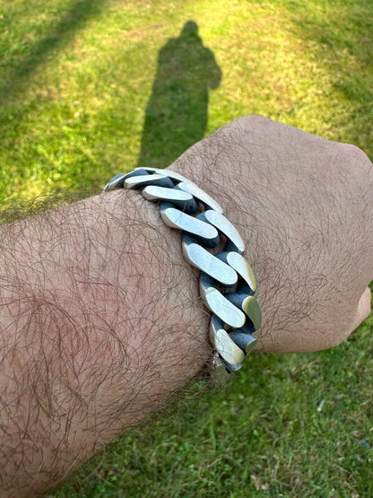 HarlemBling Graduated Miami Cuban Link Bracelet Solid 925 Sterling Silver Box Clasp 12-20mm