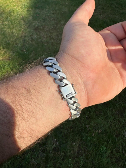 HarlemBling Graduated Miami Cuban Link Bracelet Solid 925 Sterling Silver Box Clasp 12-20mm